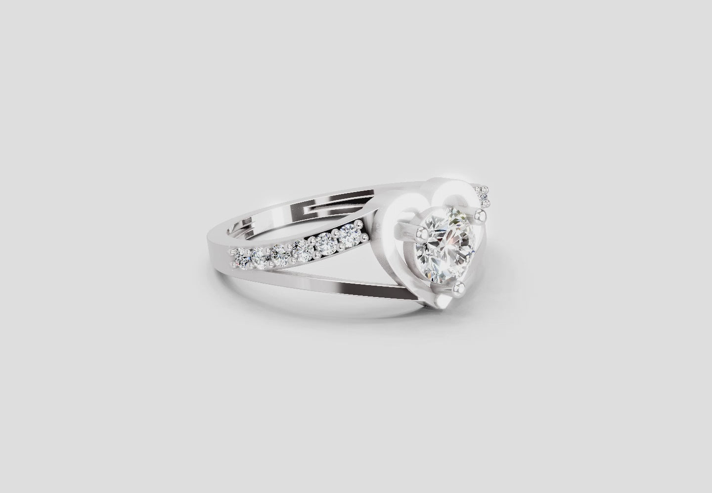 Load video: 0.67 Ct IGI Cerified Heart Round Shape Diamond Ring | 14K White Gold FG VS Quality Diamonds