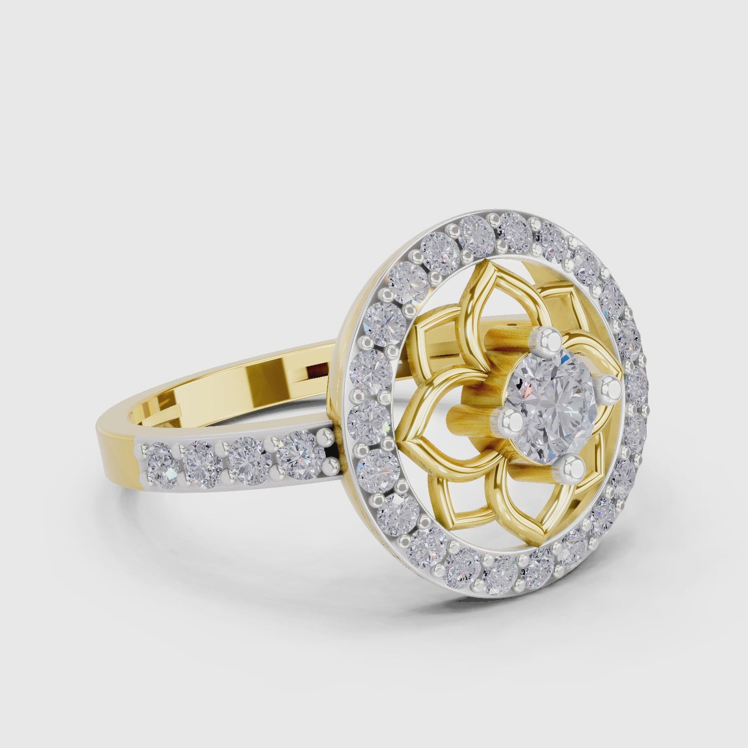 Load video: 0.86 Carat Round Shape Diamond Floral Halo Ring | 14K Rose Gold