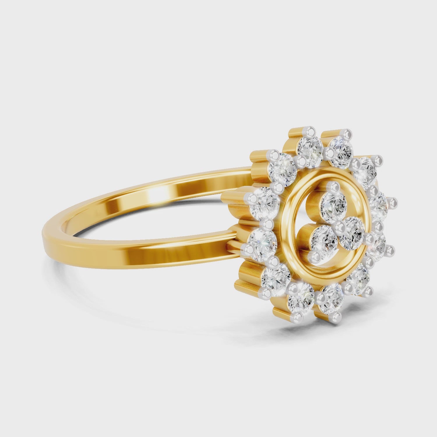 Load video: 0.21 Carat | 925 Sterling Silver Gold Plated Sunburst Bloom Ring