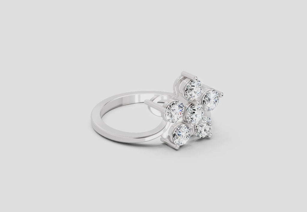 0.81 Ct Round Shape Diamond Flower Ring | 14K White Gold