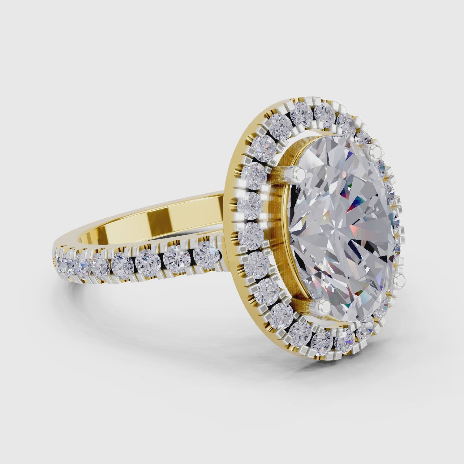 Load video: 3.39 Carat Classic Oval Shape Halo Engagement Ring | 14K Yellow Gold