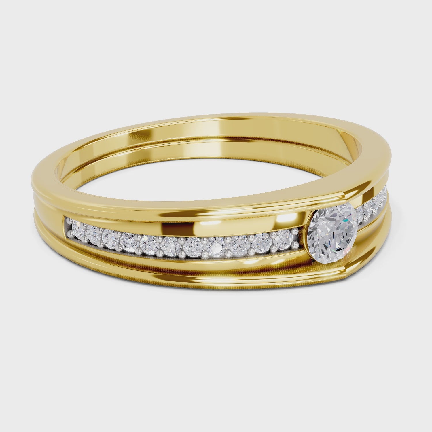Load video: 0.27 Ct Round Shape | 925 Sterling Silver Gold Plated Band Ring