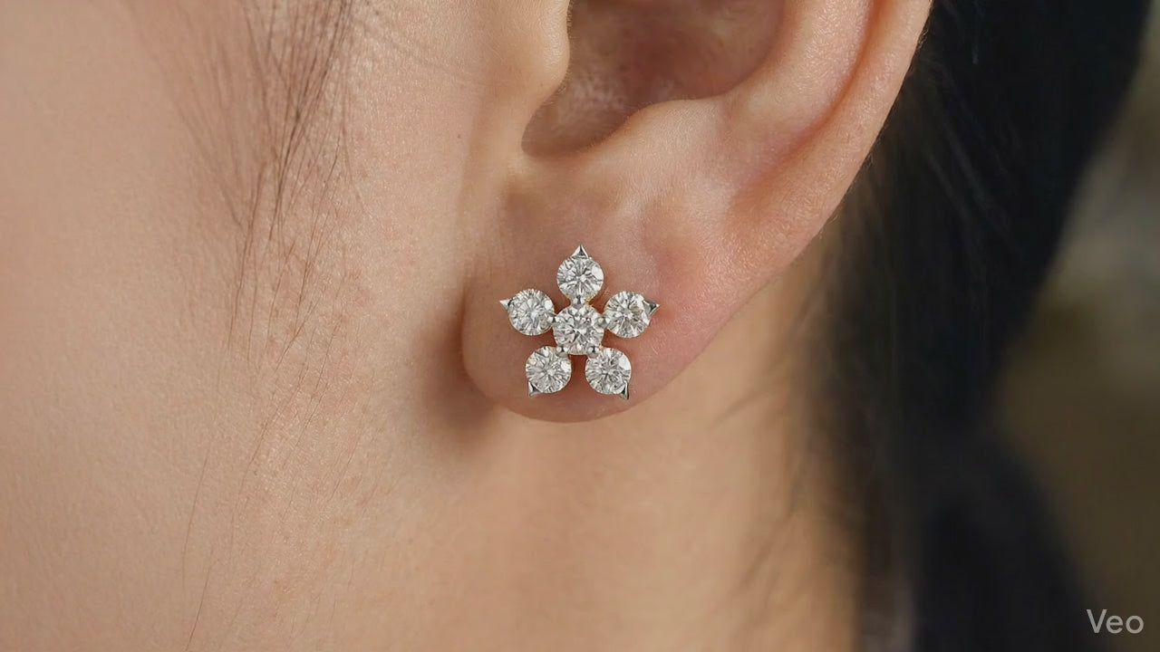 0.44 Ct  Round Shape Diamond Floral Stud Earrings | 14K Rose Gold
