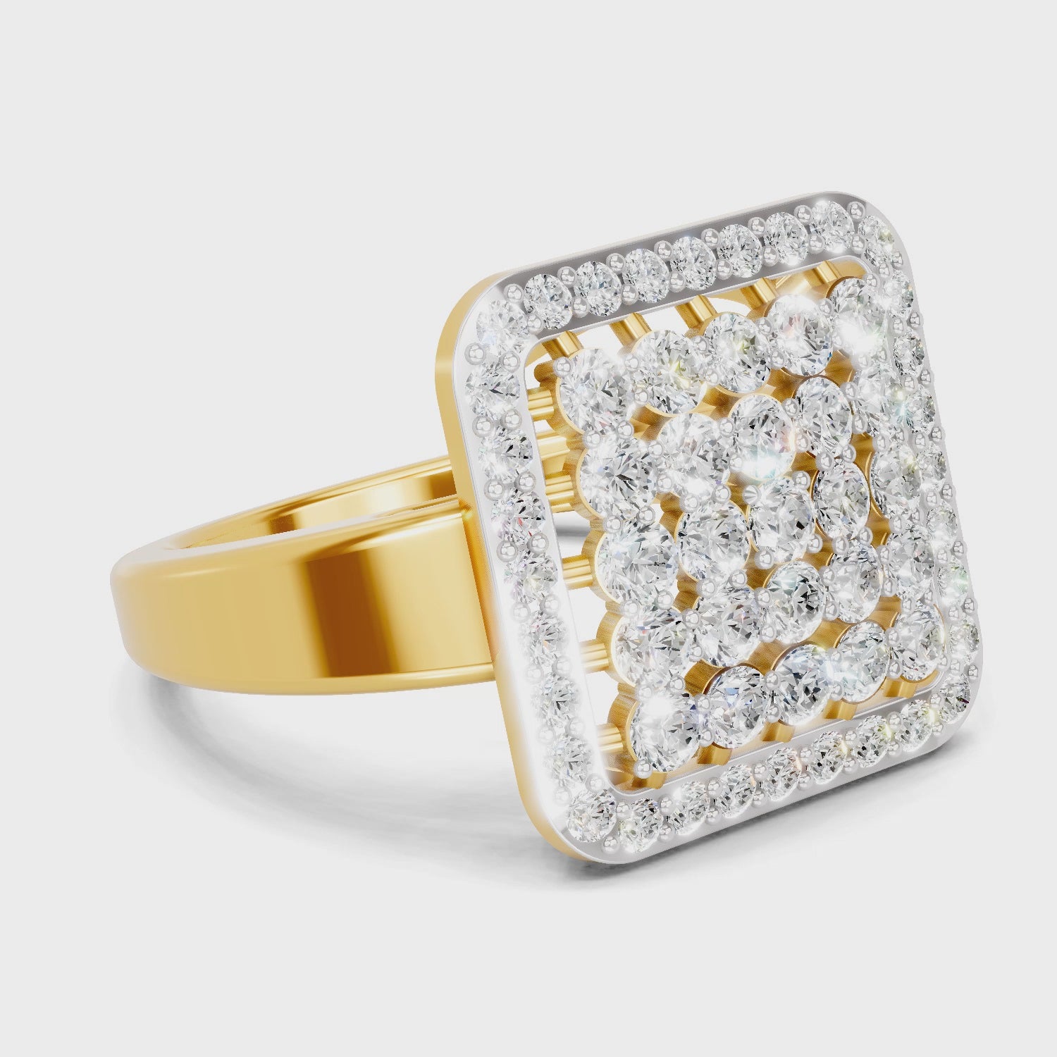 Load video: 1.26 Carat | 925 Sterling Silver Gold Plated Square Cluster Halo Ring