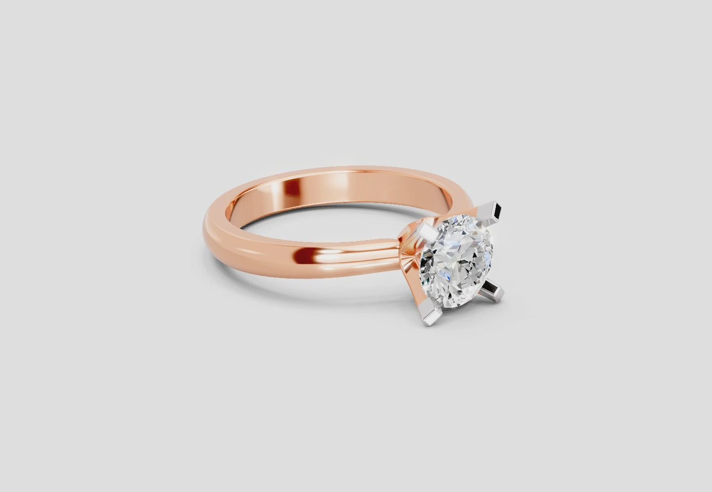 Load video: 1 Carat Round Shape 4 Prong Solitaire Diamond Ring | 14K Rose Gold