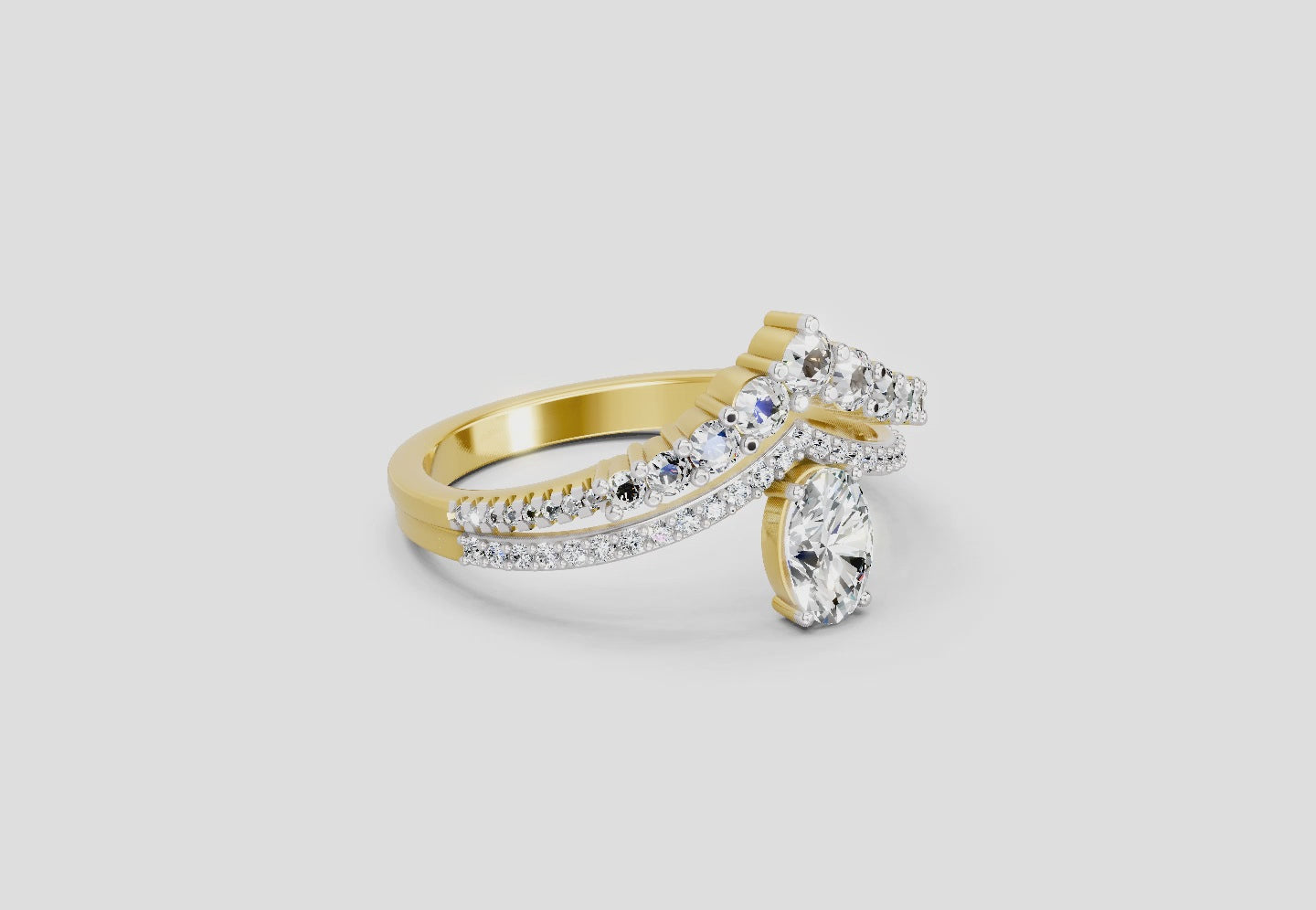 Load video: 0.82 Ct Oval Diamond Crown Ring Set | 14K Yellow Gold