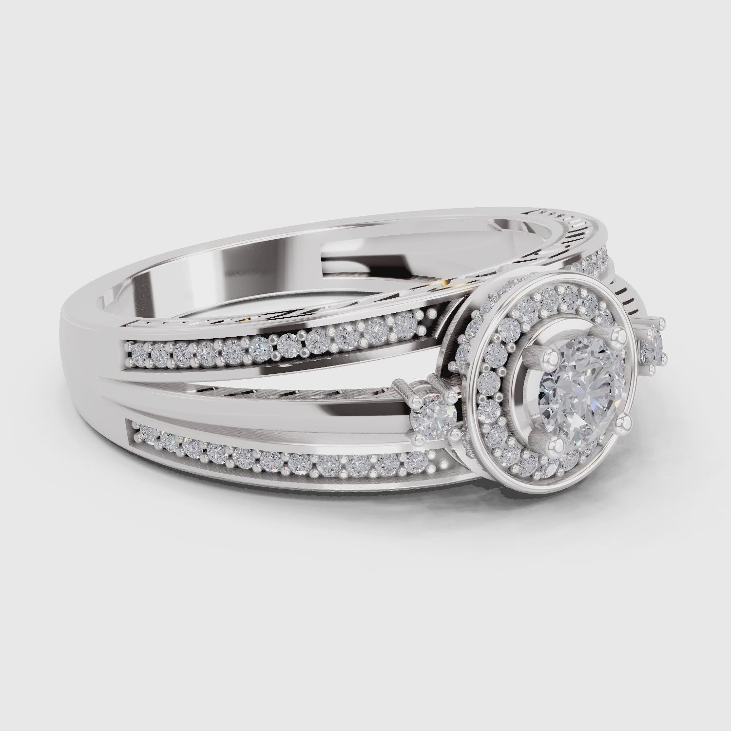Load video: 0.6 Carat Round Shape Circle Halo Engagement Ring | 14K White Gold
