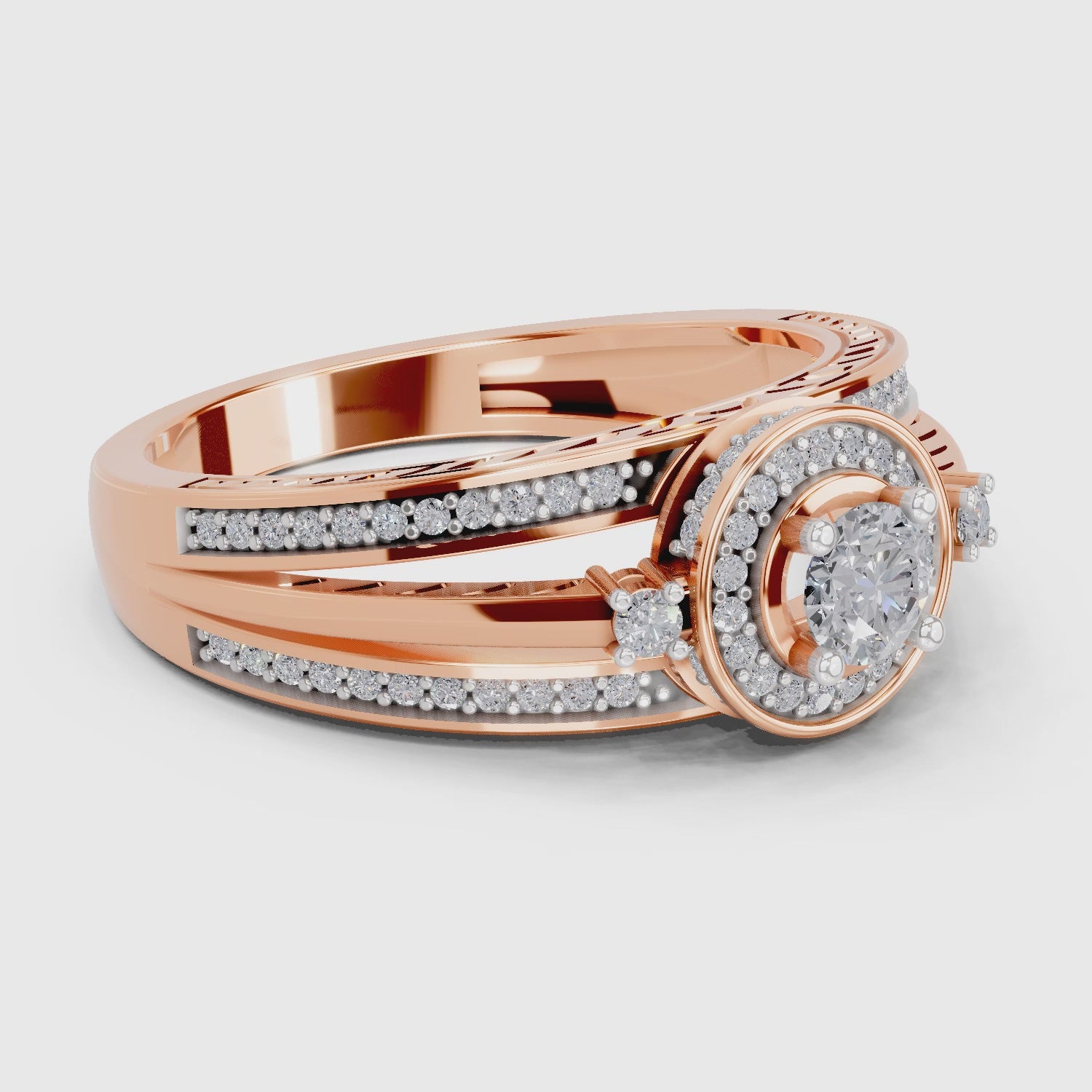 Load video: 0.6 Carat Round Shape Circle Halo Engagement Ring | 14K Rose Gold