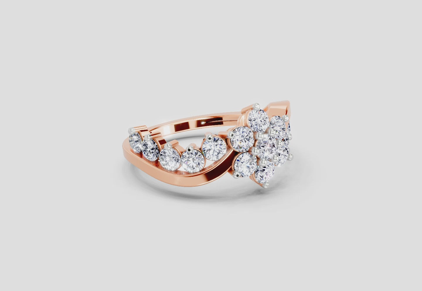 Load video: 1.41 Ct Round Shape Cluster Diamond Ring | 14K Rose Gold
