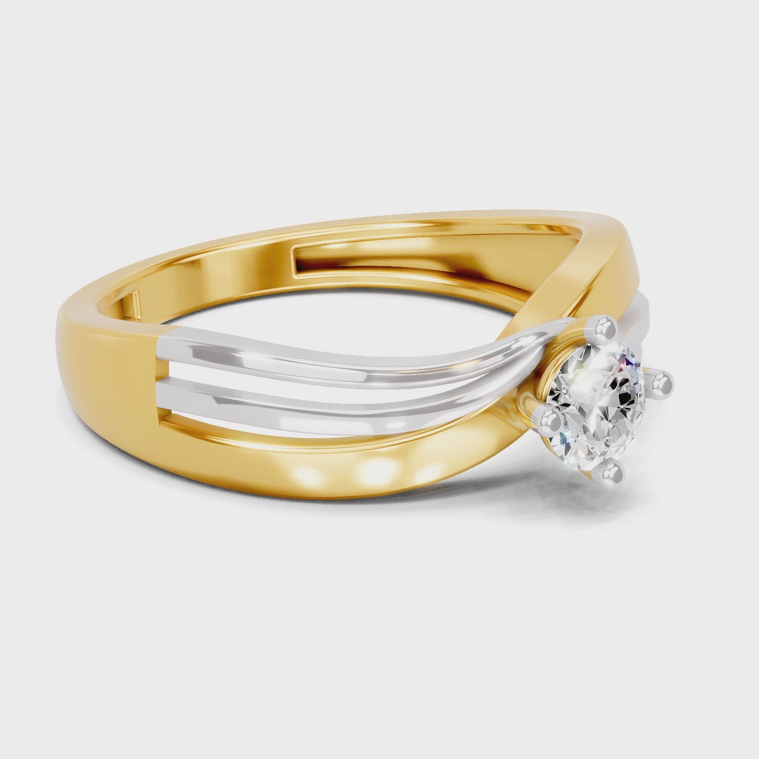 Load video: 0.25 Carat | 925 Sterling Silver Gold Plated Two-Tone Twisted Shank Ring