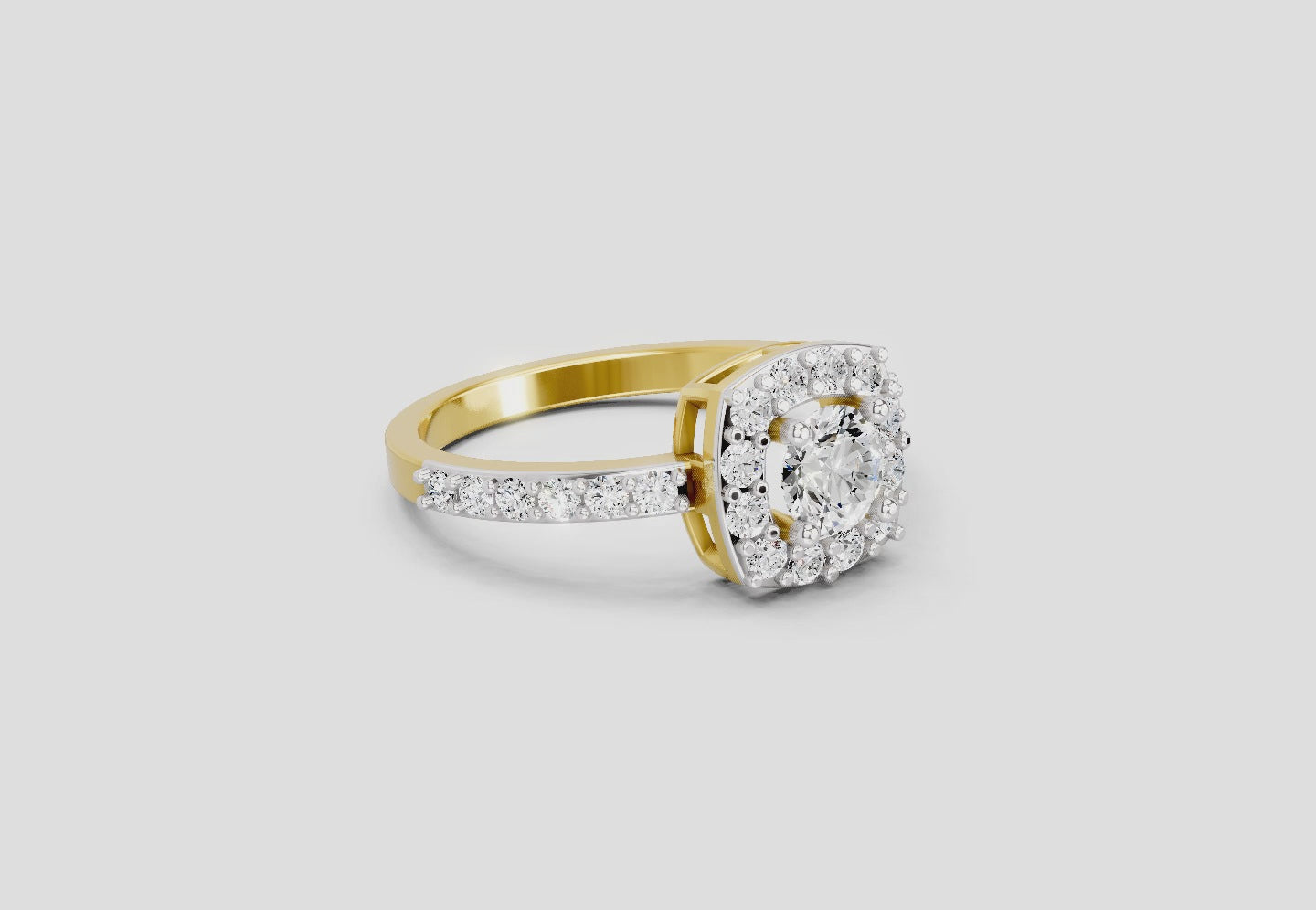 Load video: 1 Ct Round Halo | 14K Yellow Gold