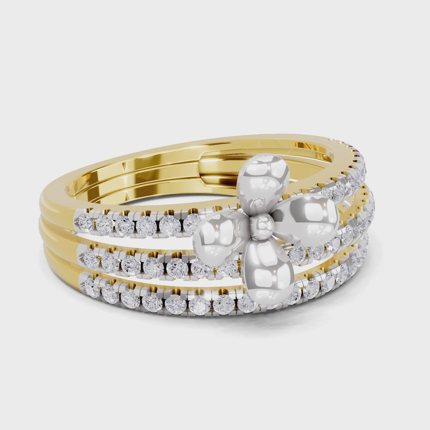 Load video: 0.63 Carat Round Shape Diamond | 925 Sterling Silver Gold Plated Floral Ring