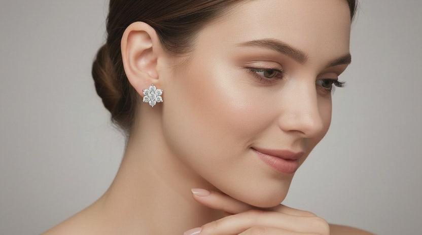 0.41 Ct  Round Shape Floral Diamond Stud Earrings | 14K Yellow Gold