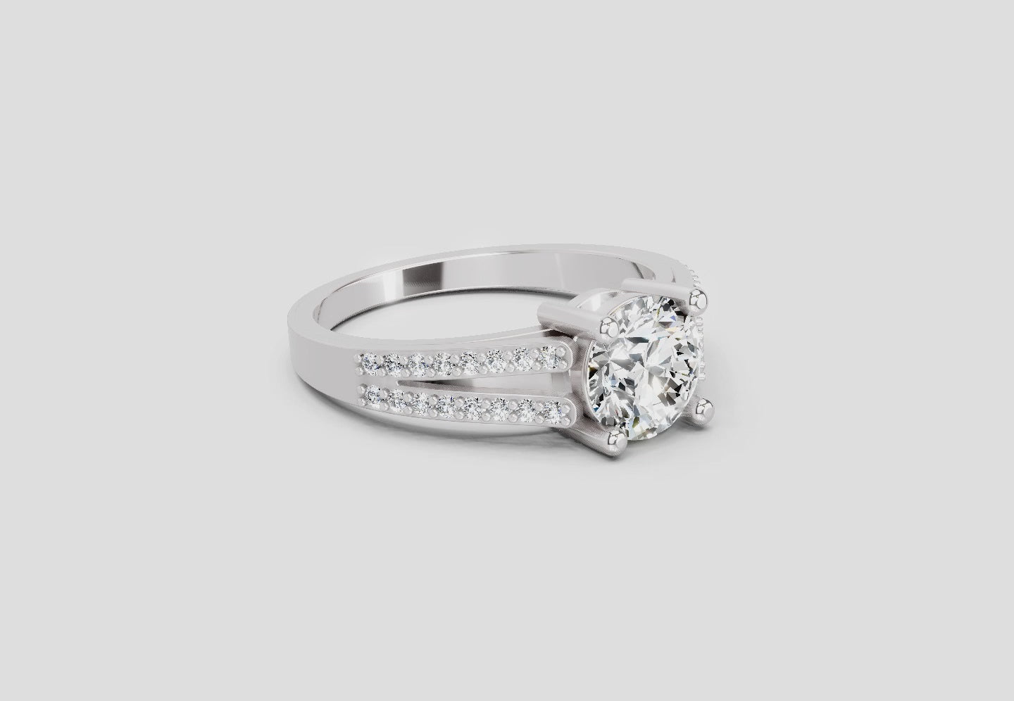 Load video: 1.19 Ct Round Halo Split Shank Diamond Ring | 14K White Gold