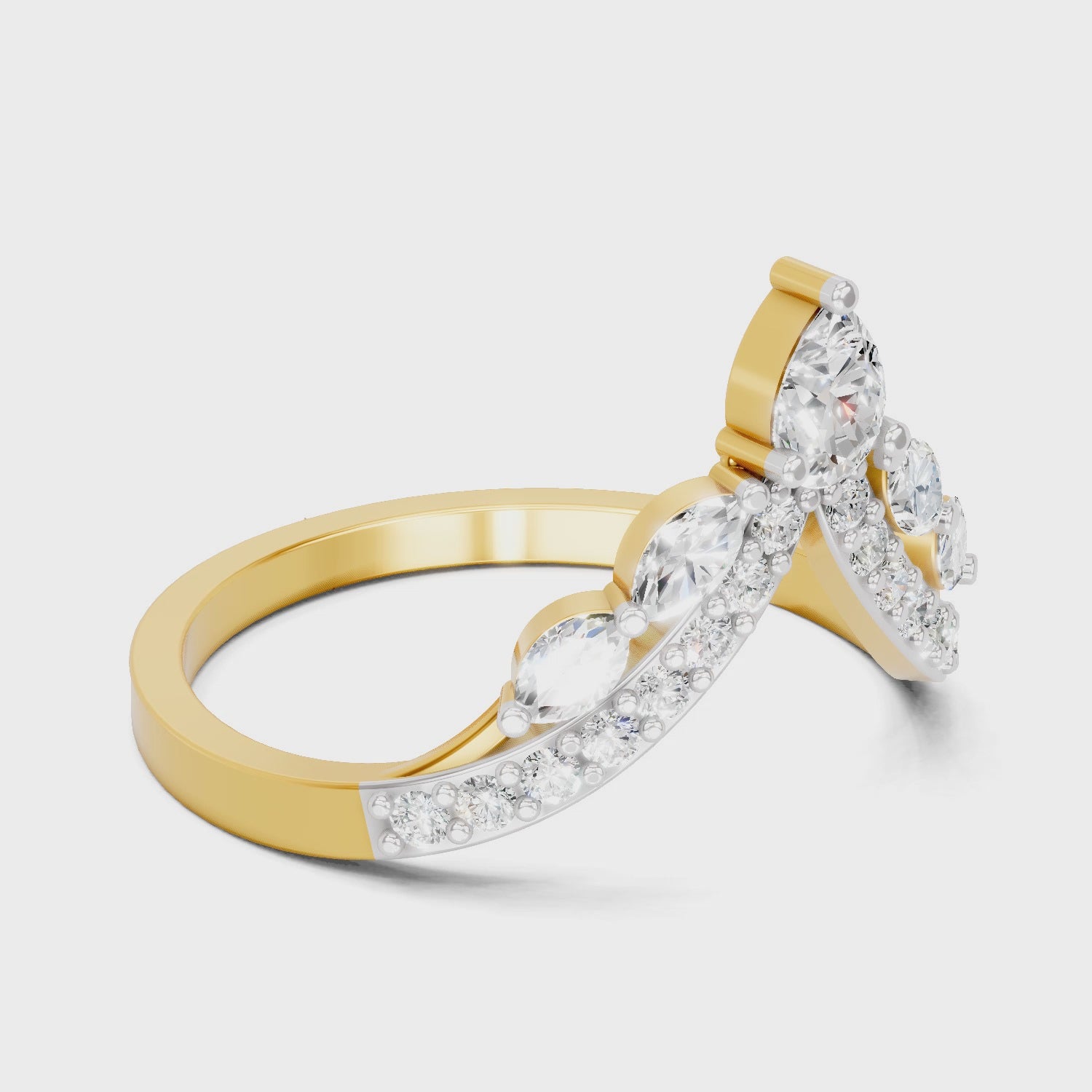 Load video: 0.48 Carat Pear, Marquise &amp; Round Shape Diamond Chevron Ring | 14K Yellow Gold