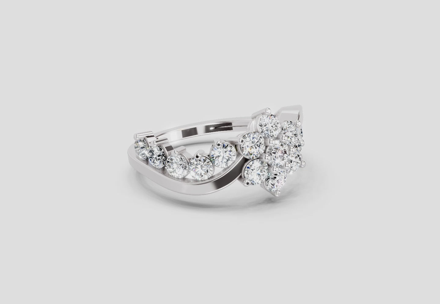 Load video: 1.41 Ct Round Shape Cluster Diamond Ring | 14K White Gold