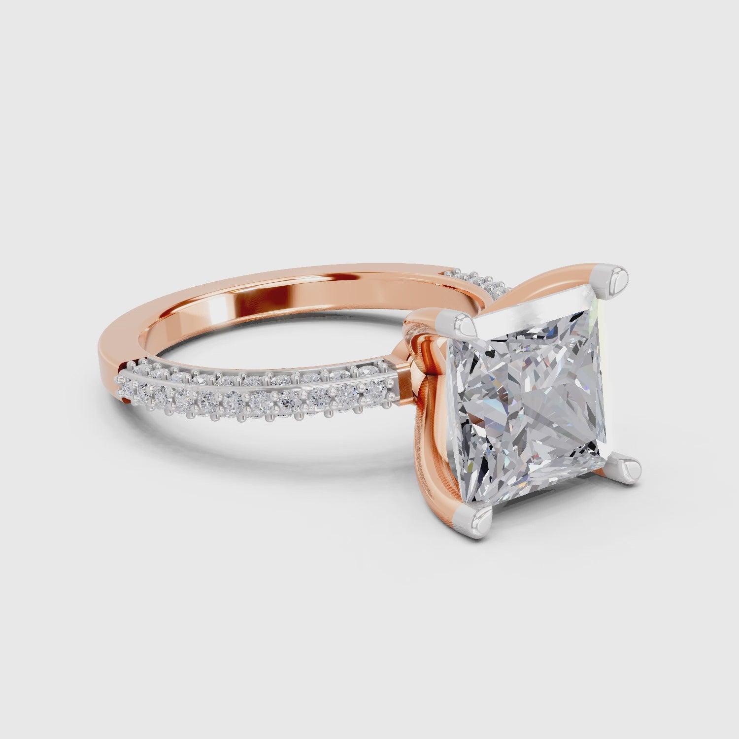 Load video: 4.37 Ct Princess Shape Solitaire Diamond Ring| 14K Rose Gold