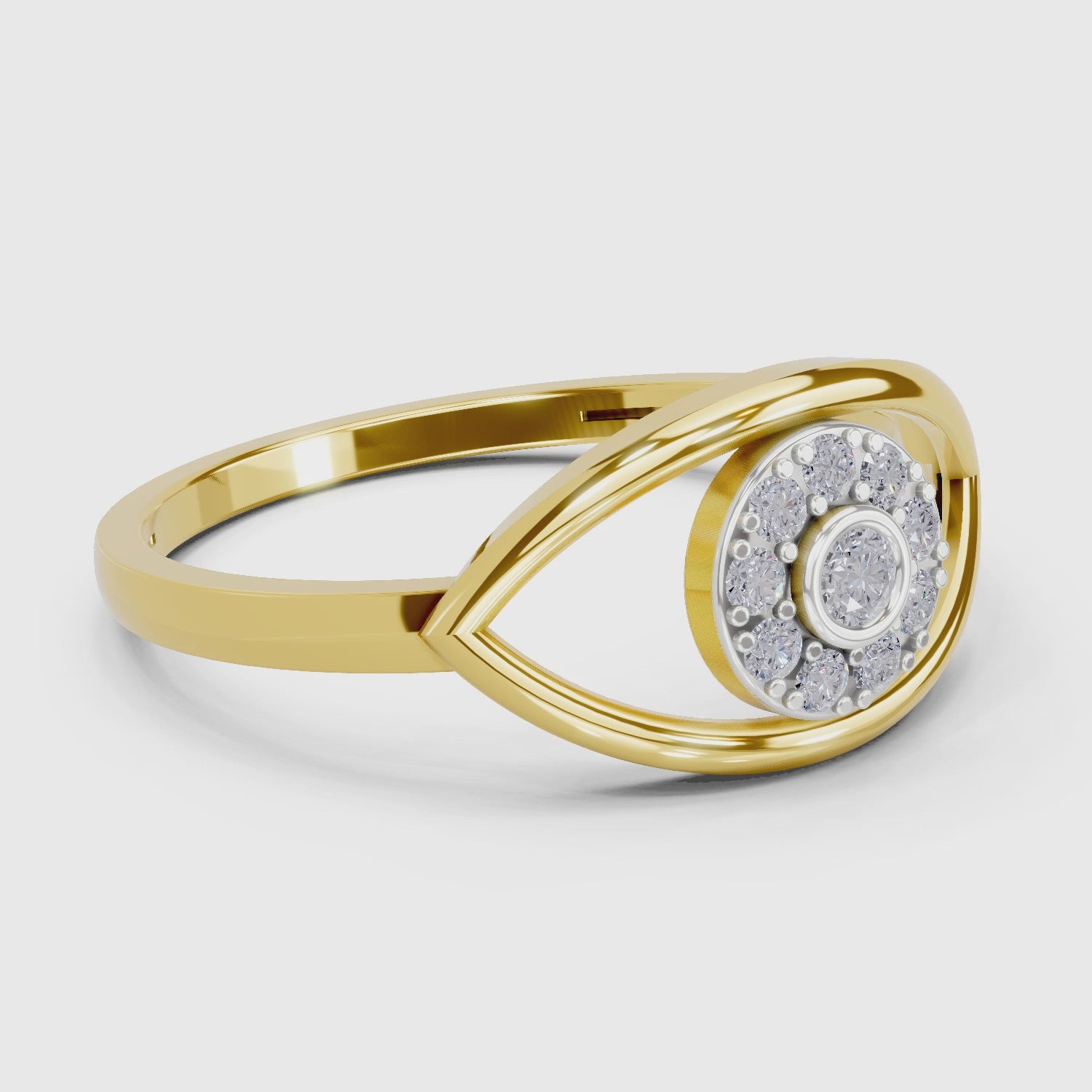 Load video: 0.15 Ct Round Shape | 925 Sterling Silver Gold Plated Evil Eye Ring