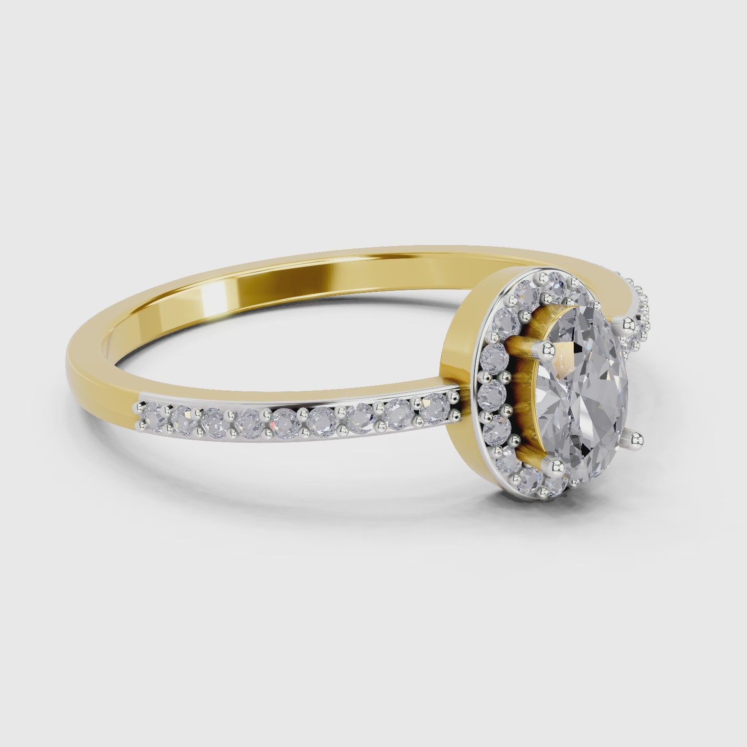 Load video: 0.6 Carat Oval Shape Halo Engagement Ring | 14K Yellow Gold