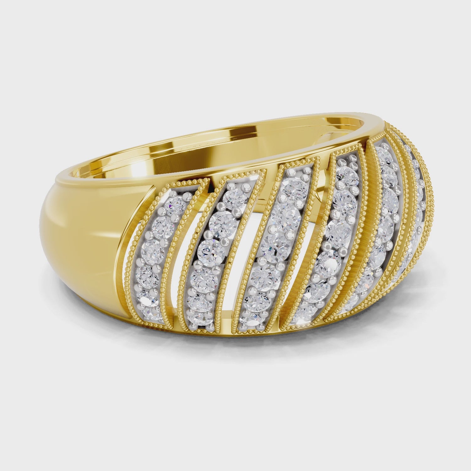 Load video: 0.65 Carat Round Shape Diamond | 925 Sterling Silver Gold Plated Swirl Band Ring