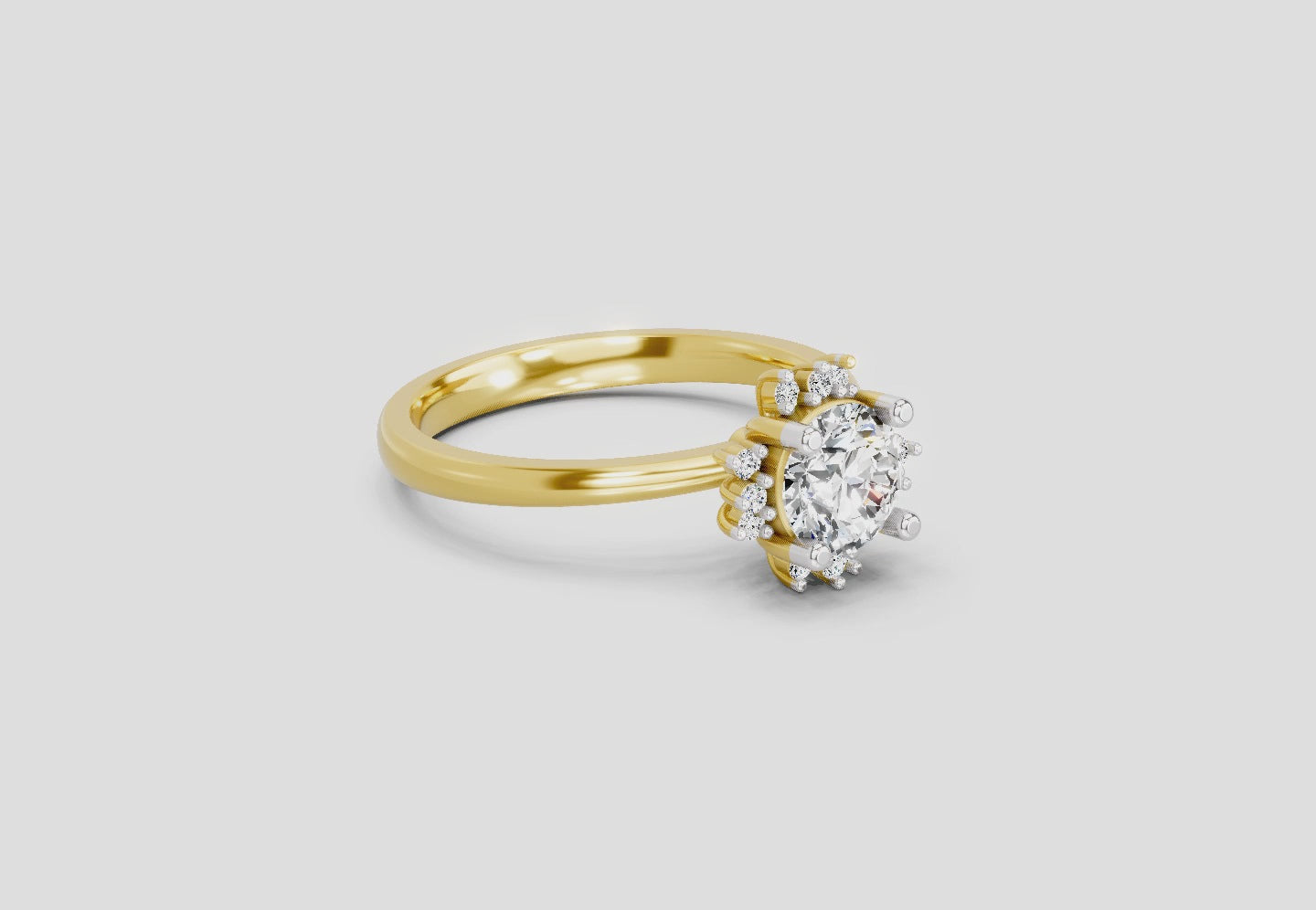 Load video: 0.86 Ct Round Halo | 14K Yellow Gold