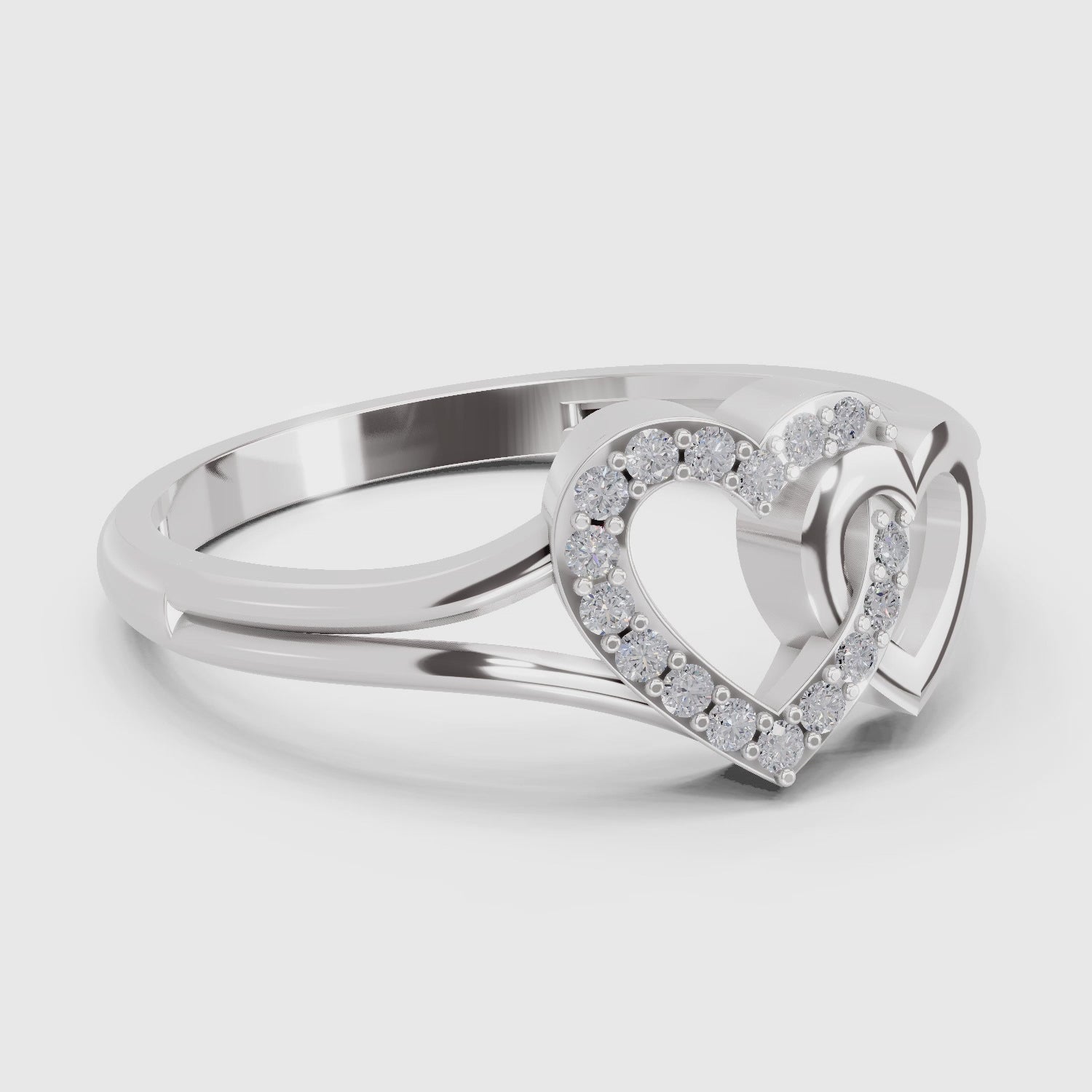 Load video: 0.13 Carat Round Shape Twin Heart Engagement Ring | 14K White Gold