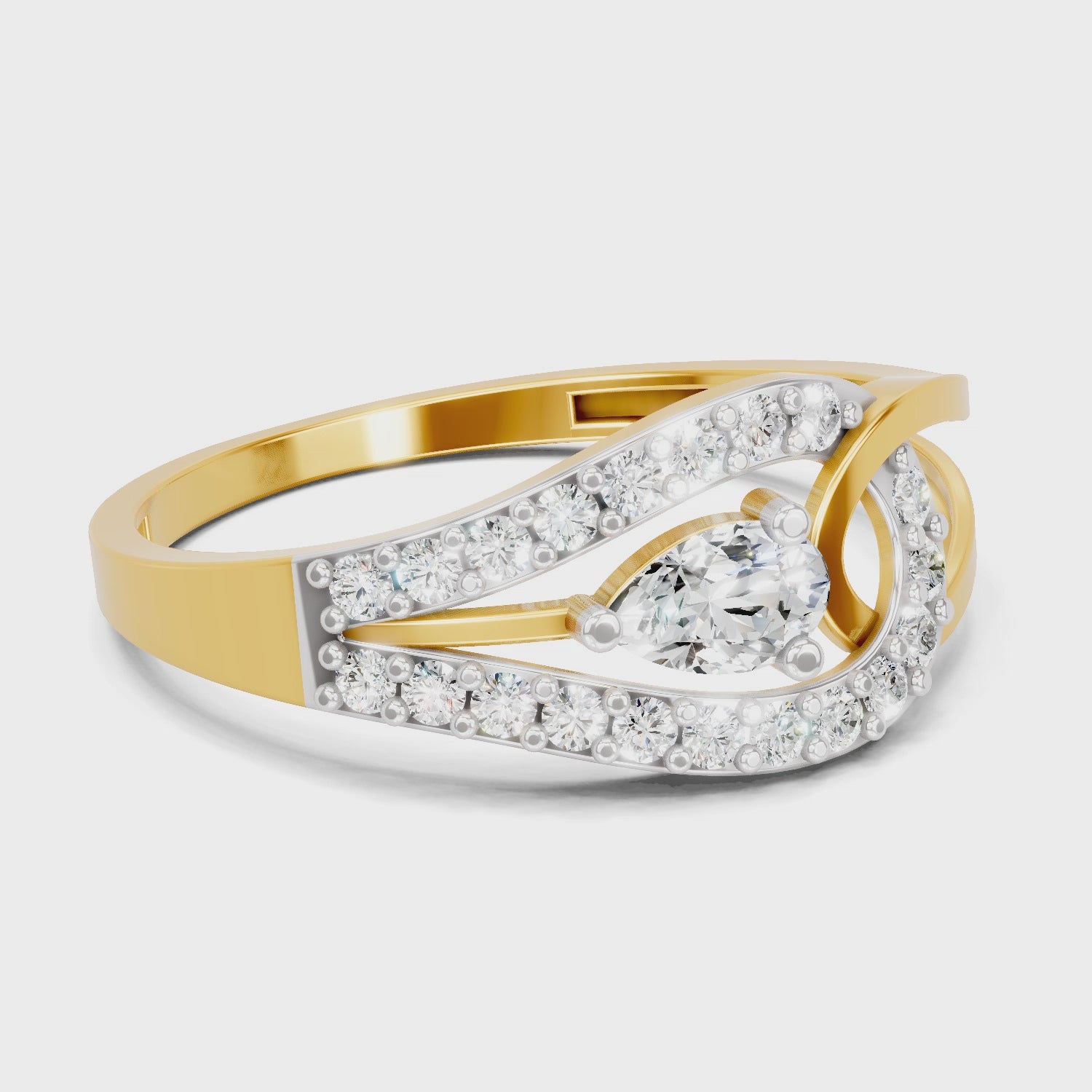 Load video: 0.36 Carat Pear &amp; Round Shape Diamond Bypass Ring | 14K Yellow Gold