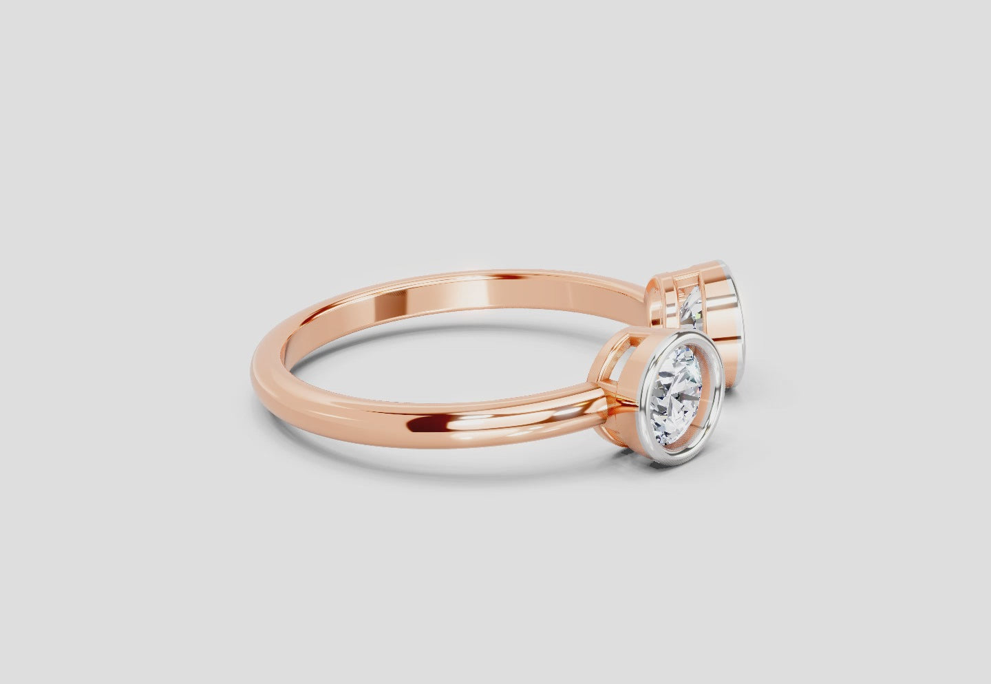 Load video: 2 Stone Open 1 Ct Round Shape Diamond | 14K Rose Gold
