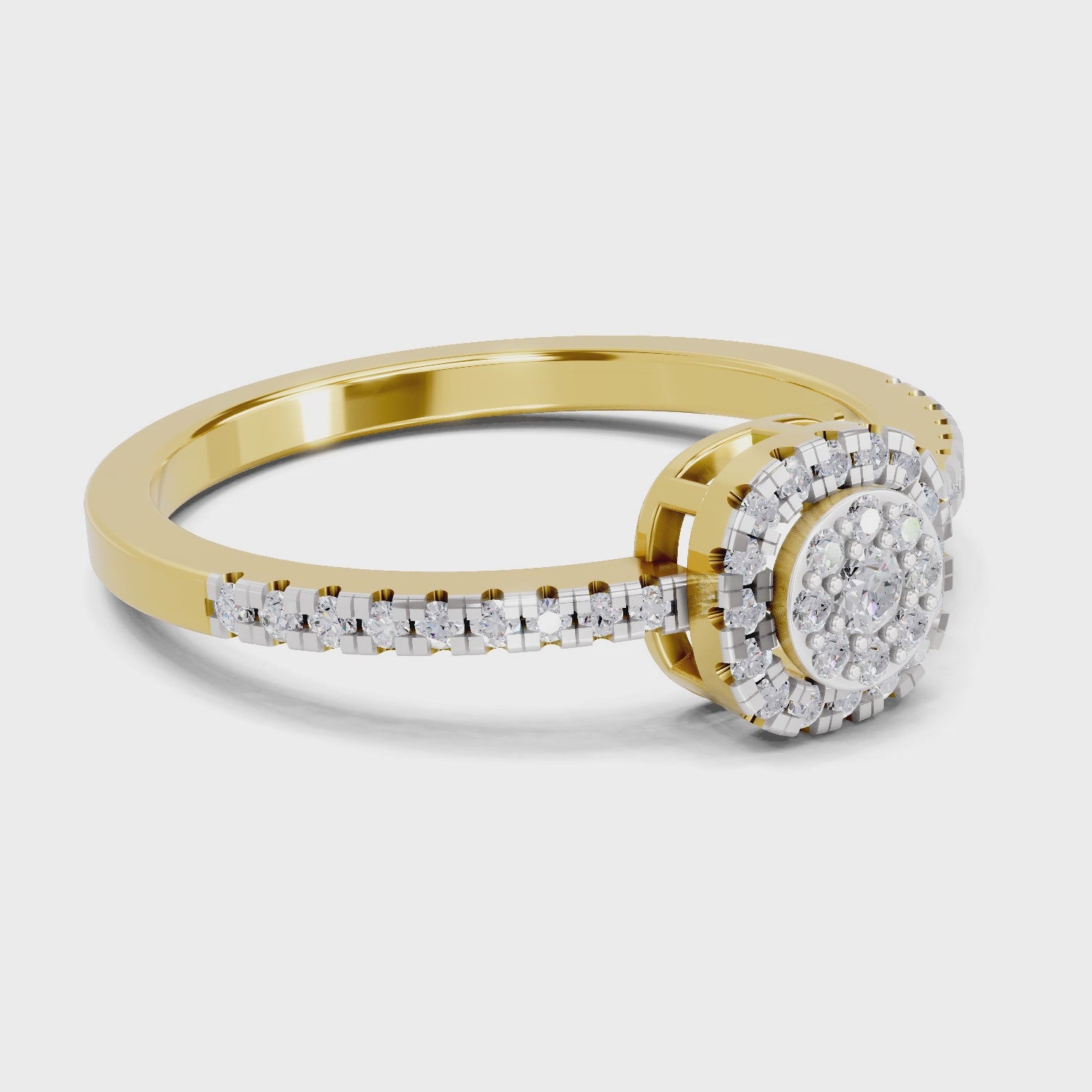 Load video: 0.33 Ct Round Shape | 925 Sterling Silver Gold Plated Halo Ring