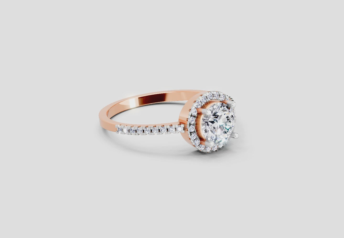 Load video: 0.93 Carat Round Shape Halo Diamond Ring | 14K Rose Gold
