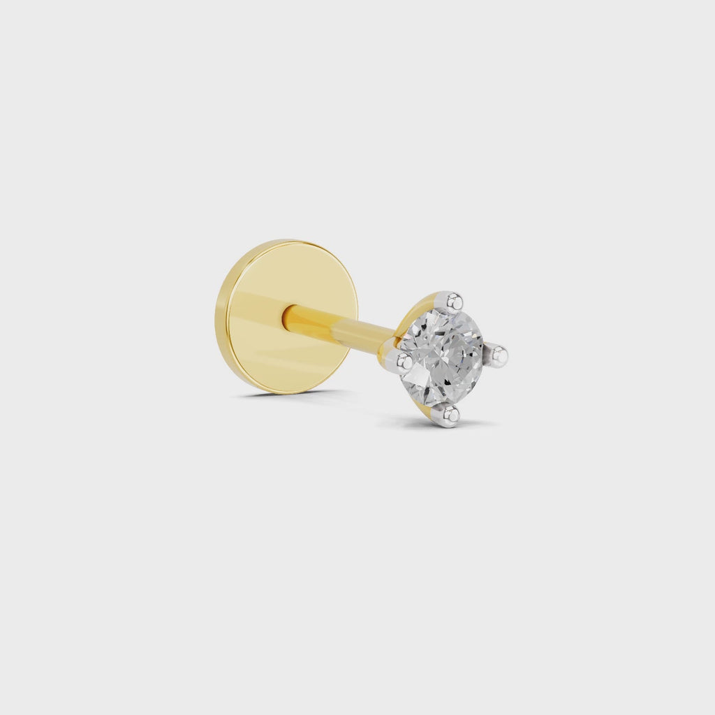 0.03 Carat Round Shape 4 Prong Solitaire Diamond Nose Pin | 14K Yellow Gold-Screw