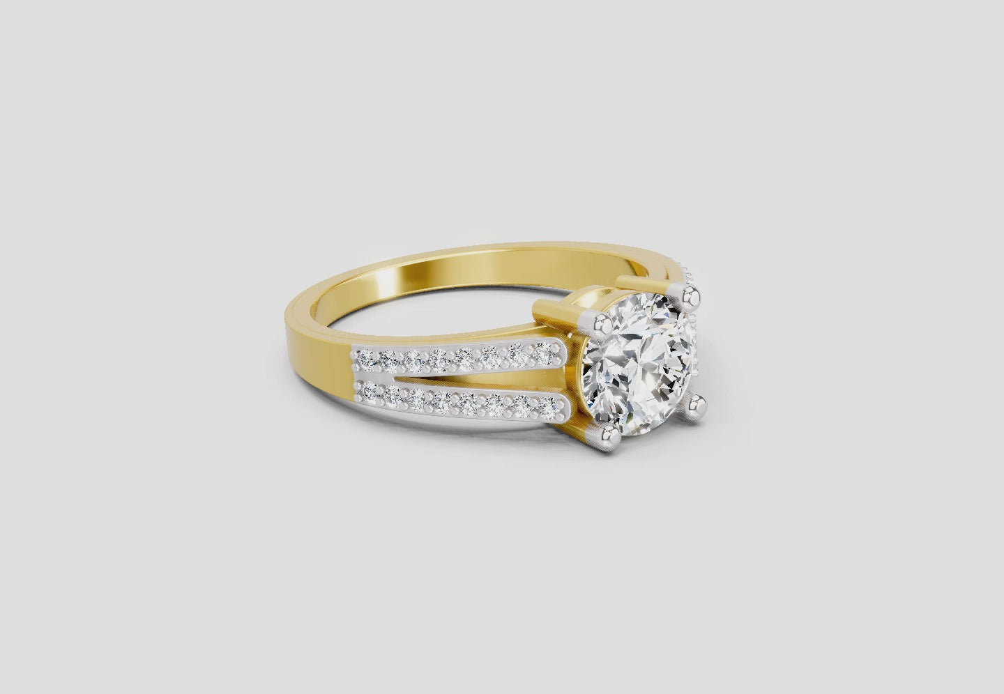 Load video: 1.19 Ct Round Halo Split Shank Diamond Ring | 14K Yellow Gold