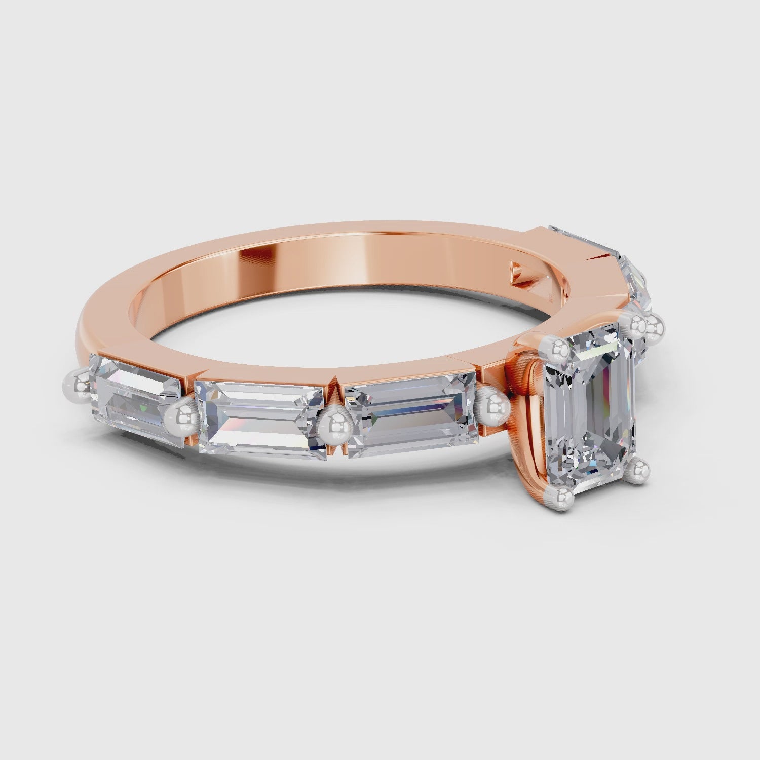 Load video: 1.4 Ct Emerald Shape Solitaire Diamond Ring| 14K Rose Gold