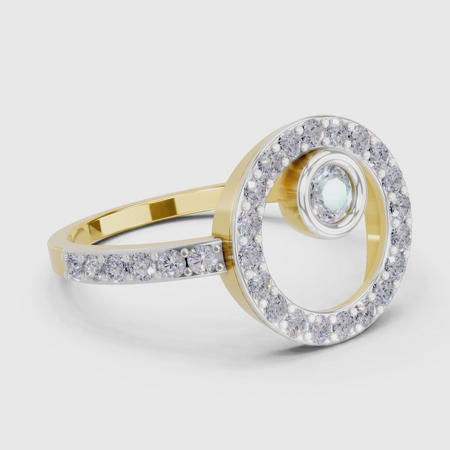 Load video: 0.58 Ct Round Shape | 925 Sterling Silver Gold Plated Halo Ring