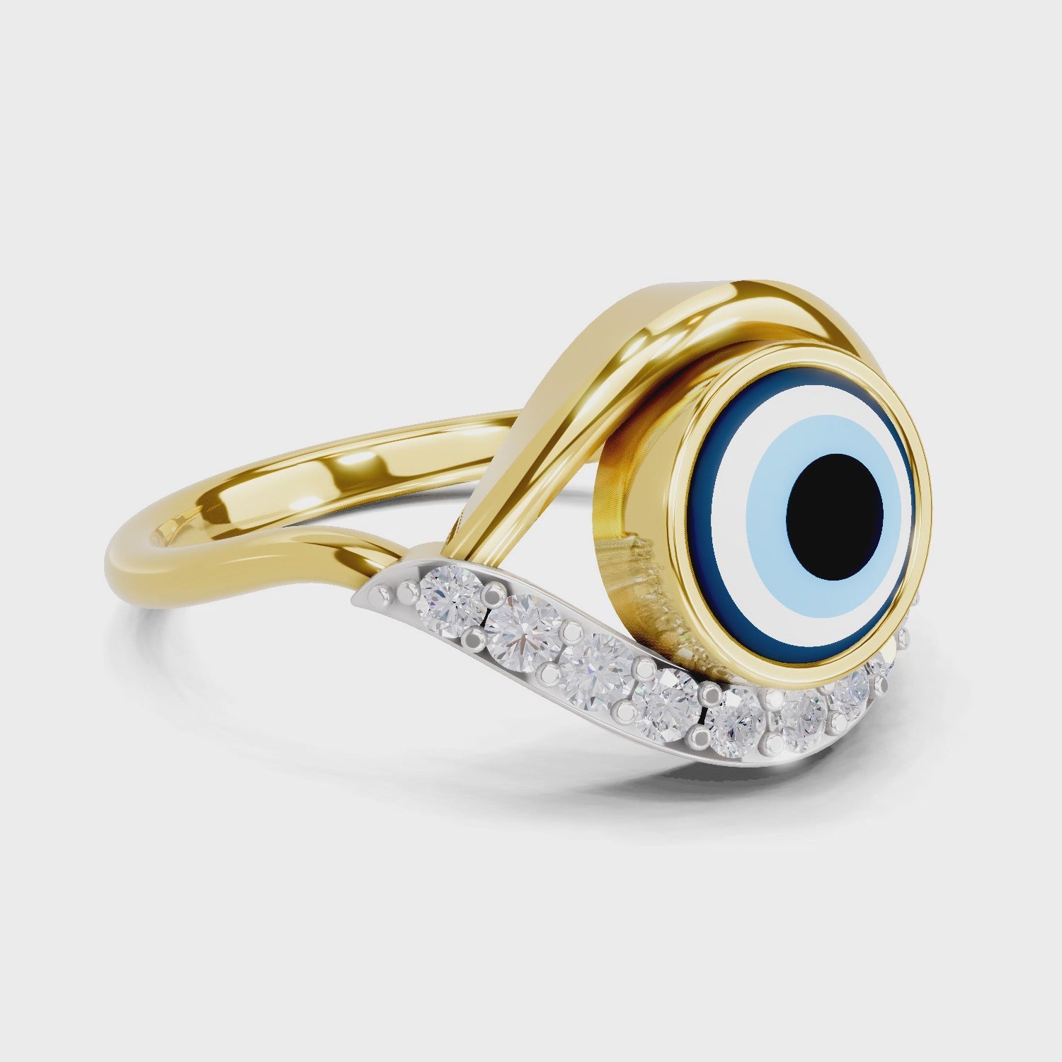 Load video: 0.13 Carat  | 925 Sterling Silver Gold Plated Evil Eye Ring