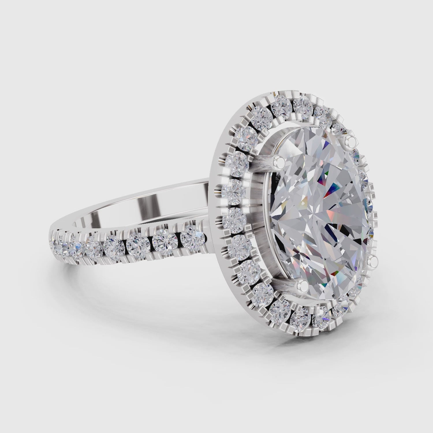 3.39 Carat Classic Oval Shape Halo Engagement Ring | 14K White Gold
