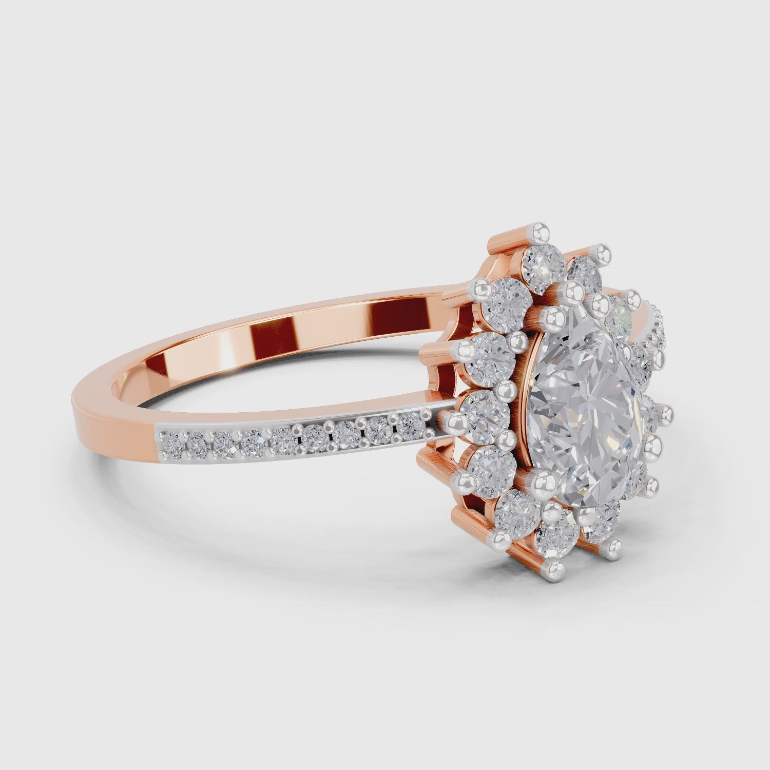 Load video: 0.64 Carat Pear Shape Halo Engagement Ring | 14K Rose Gold