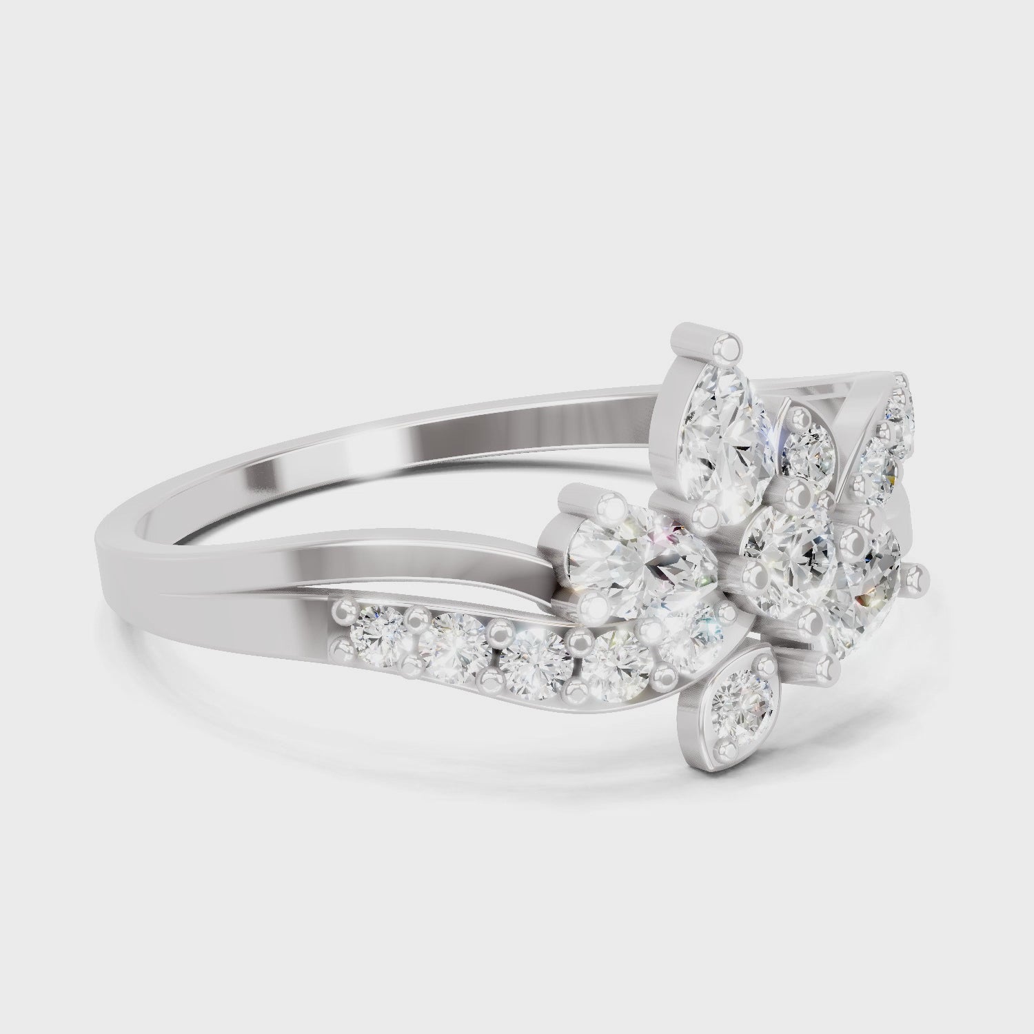 Load video: 0.47 Carat Round &amp; Pear Shape Diamond Floral Ring | 14K White Gold