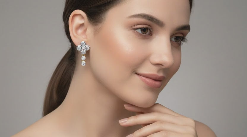 0.5 Ct Round Dangle Earrings | 14K Yellow Gold  FG VS Quality Diamonds