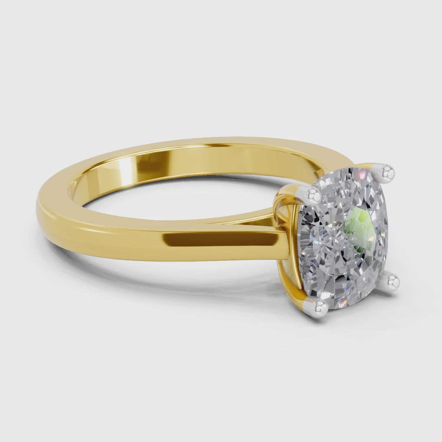 2 Ct Cushion Shape Solitaire Diamond Ring| 14K Yellow Gold