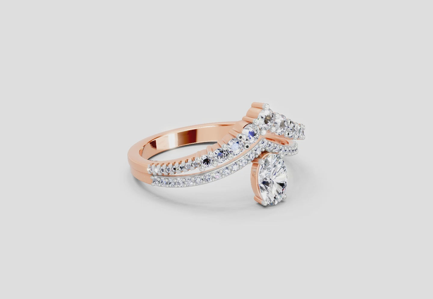 Load video: 0.82 Ct Oval Diamond Crown Ring Set | 14K Rose Gold