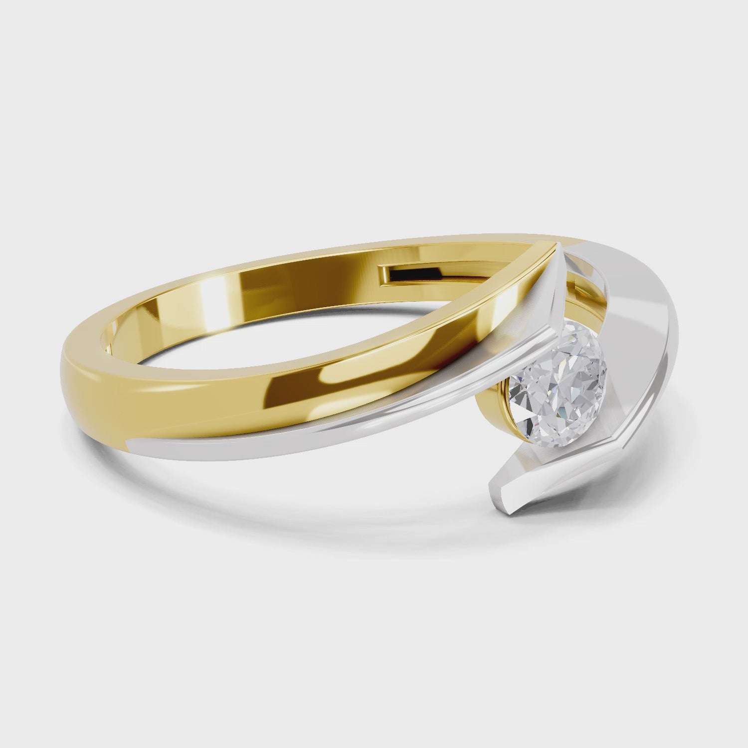 Load video: 0.26 Ct Round Shape | 925 Sterling Silver Gold Plated Tension Set Solitaire Ring