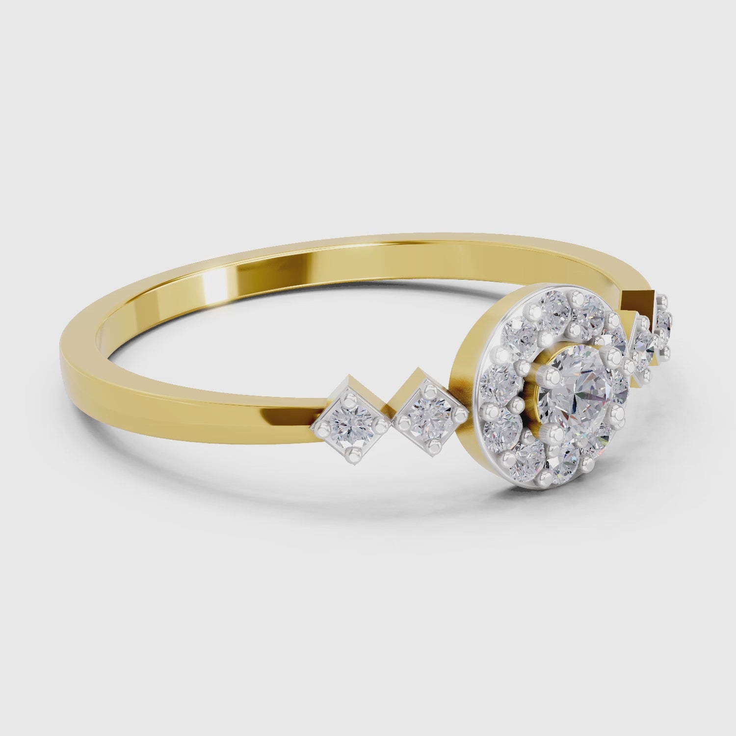 Load video: 0.23 Ct Round Shape | 925 Sterling Silver Gold Plated Starlight Halo Ring