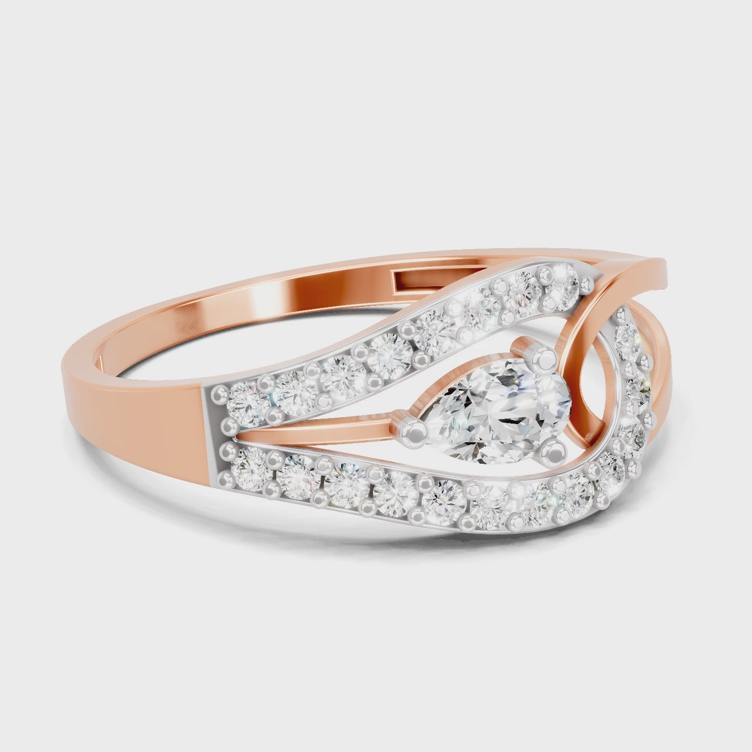 Load video: 0.36 Carat Pear &amp; Round Shape Diamond Bypass Ring | 14K Rose Gold
