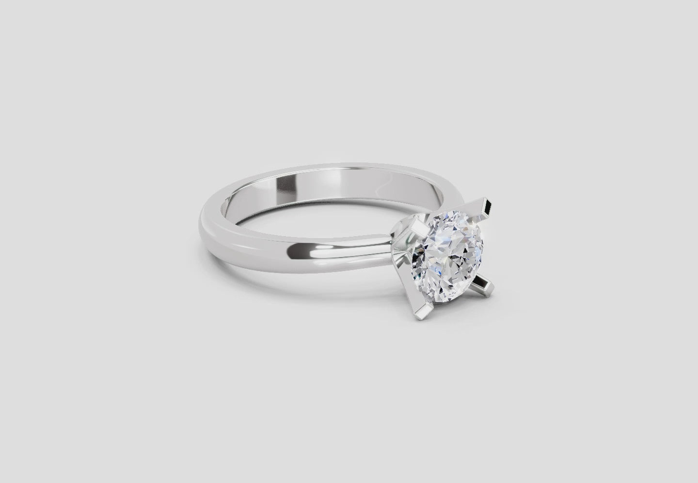 Load video: 1 Carat Round Shape 4 Prong Solitaire Diamond Ring | 14K White Gold