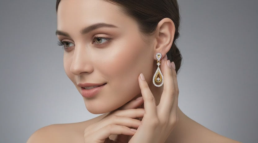 0.21 Ct Round Shape Dangle Diamond Earrings | 14K Yellow Gold