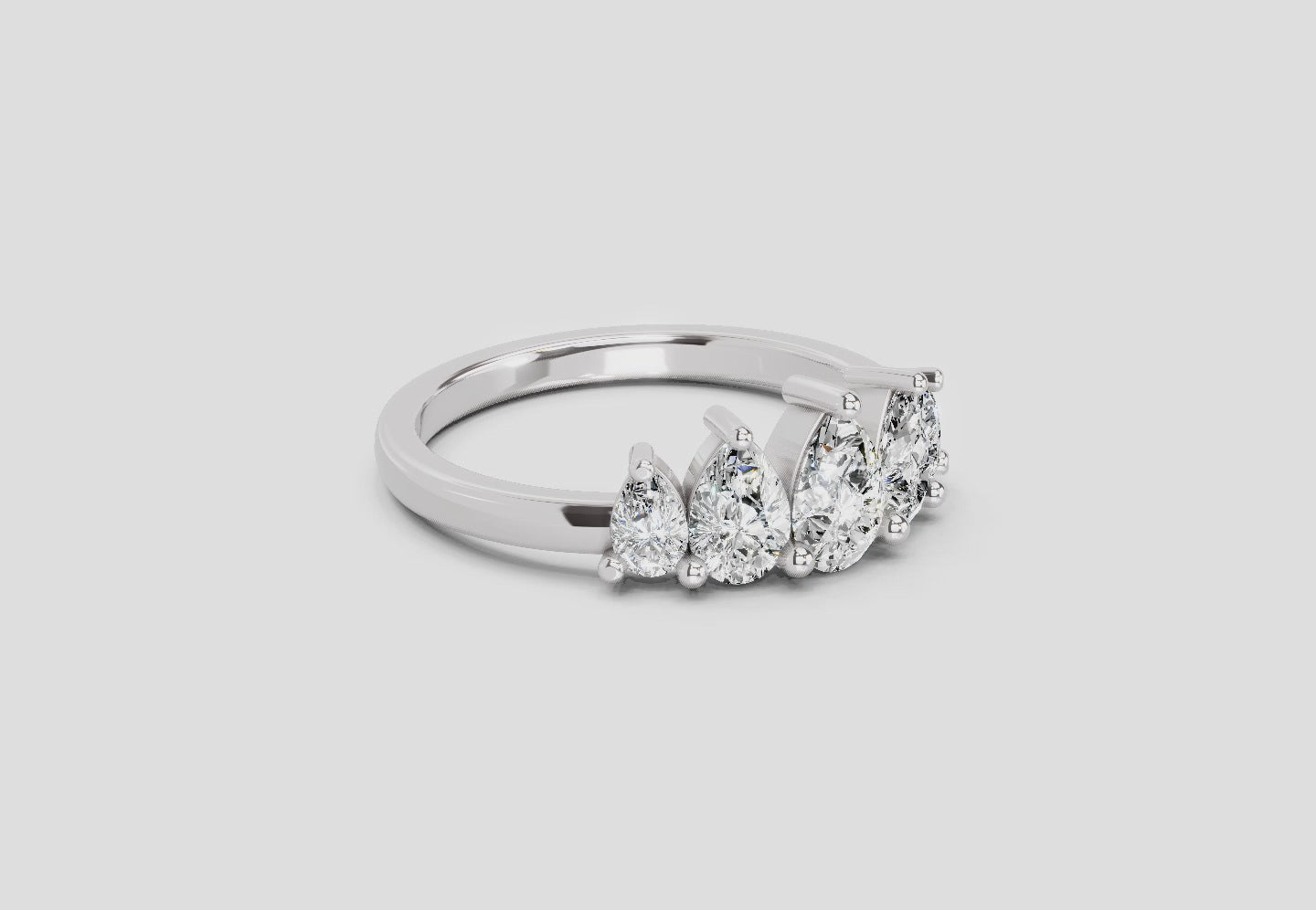 Load video: 1.14 Ct Pear Shape 5 Stone Diamond Ring | 14K White Gold
