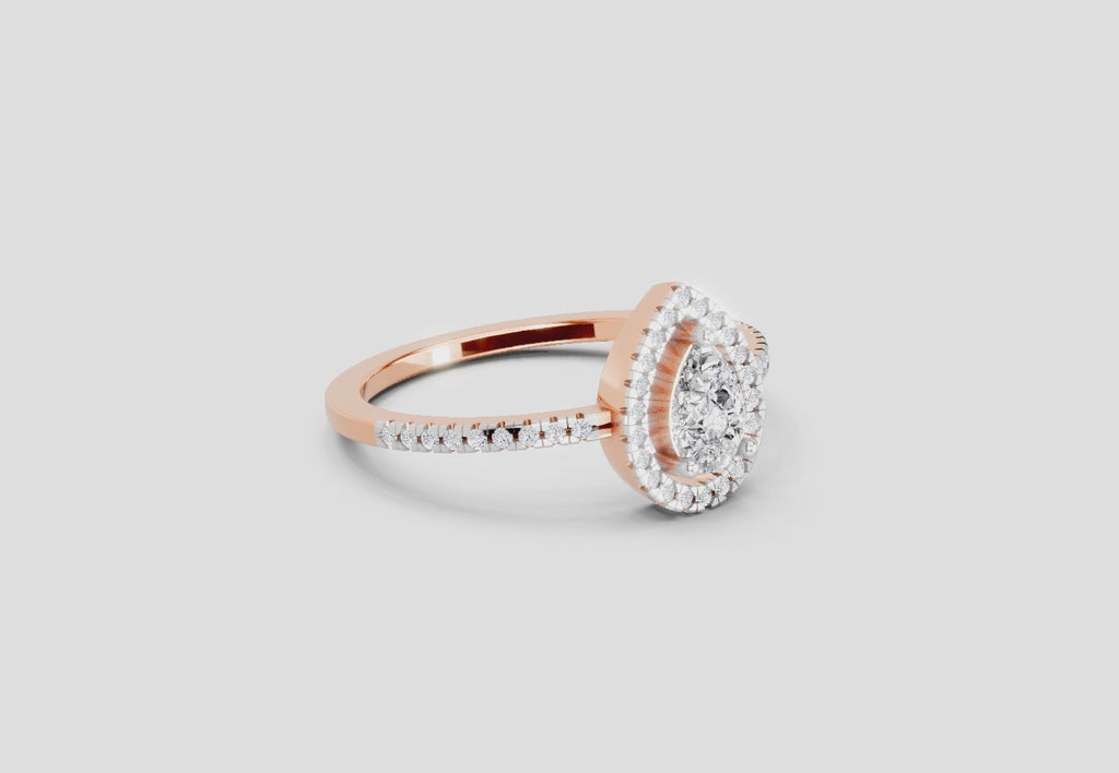 0.61 Ct Pear Cut Halo Ring | 14K Rose Gold