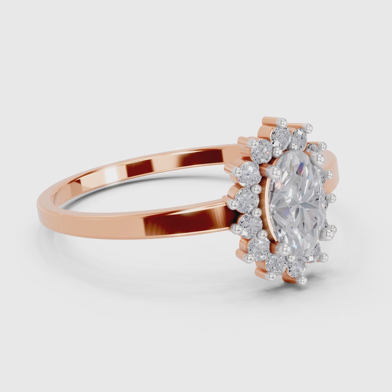 Load video: 0.57 Carat Halo Oval Engagement Ring | 14K Rose Gold