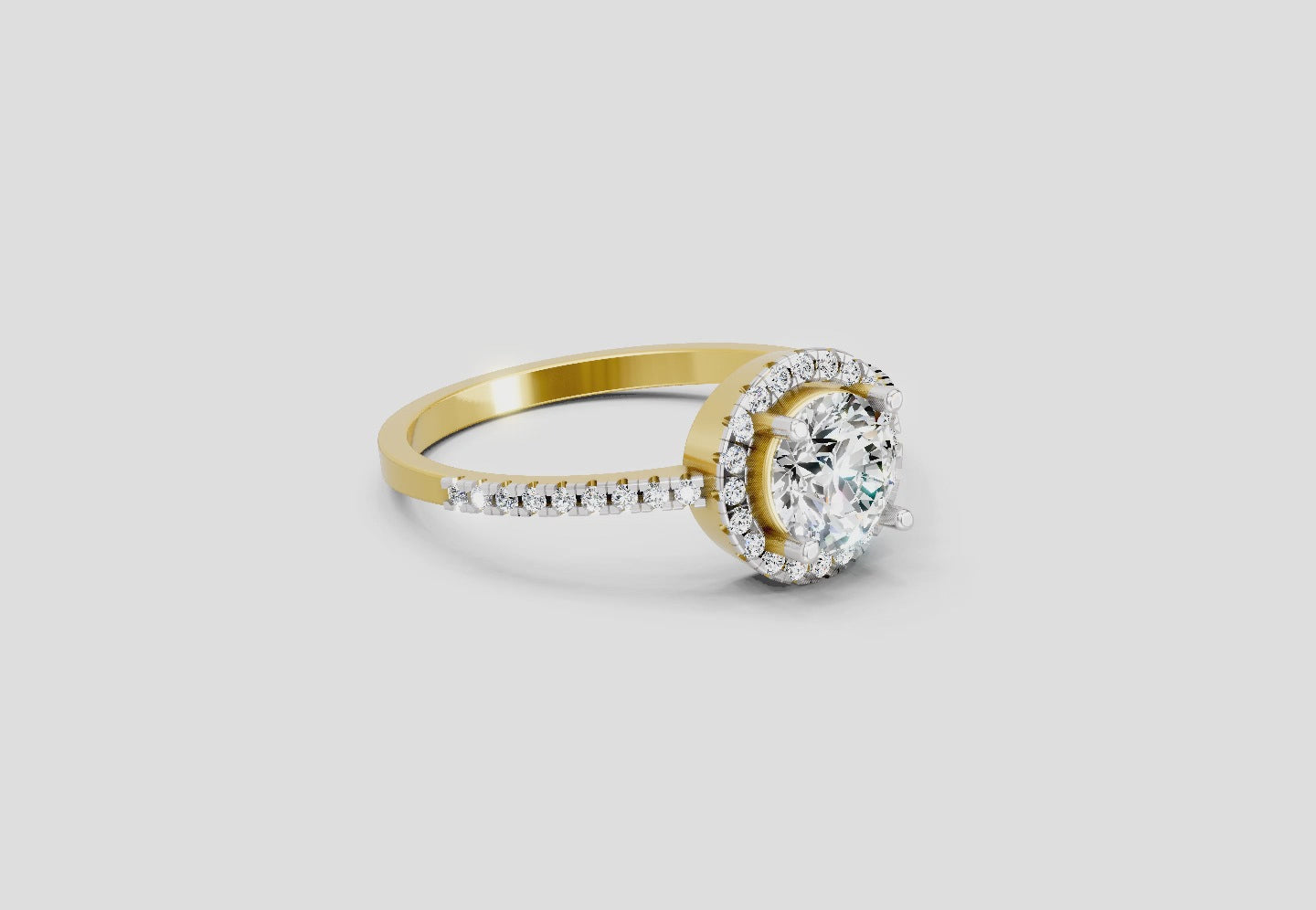 Load video: 0.93 Carat Round Shape Halo Diamond Ring | 14K Yellow Gold